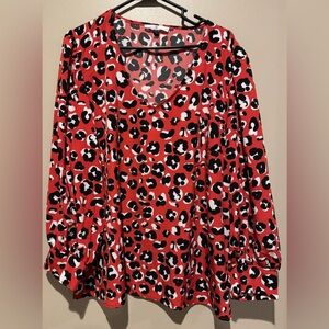 Vibrant Red Leopard Print Blouse